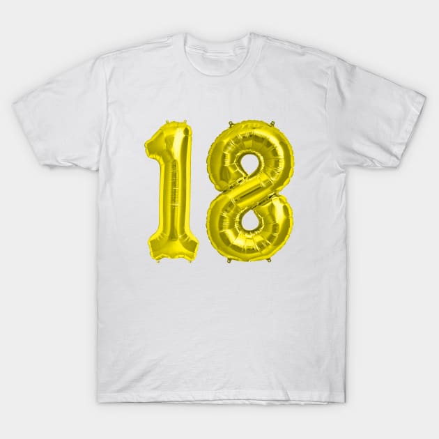 Yellow Gold 18th Birthday Metallic Helium Balloons Numbers T-Shirt by podartist